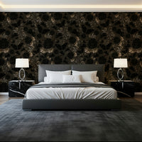 Headboard area showcasing the dark botanical Wall Mural.
