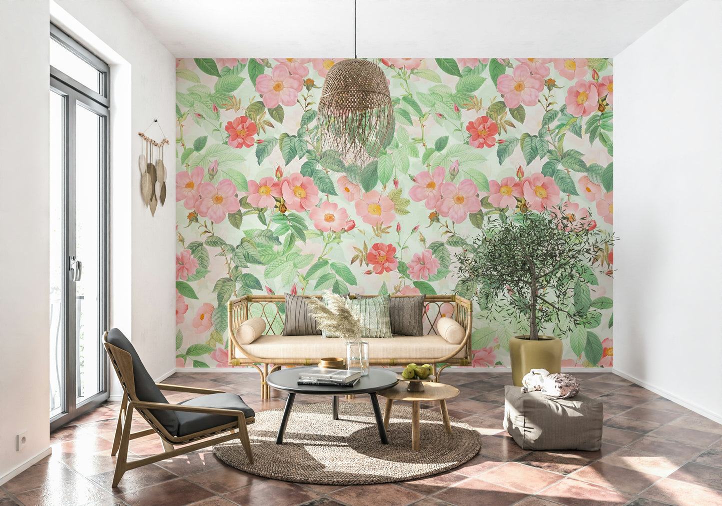 Classic botanical rose print on the Vintage Redouté Rose Garden Wall Mural.