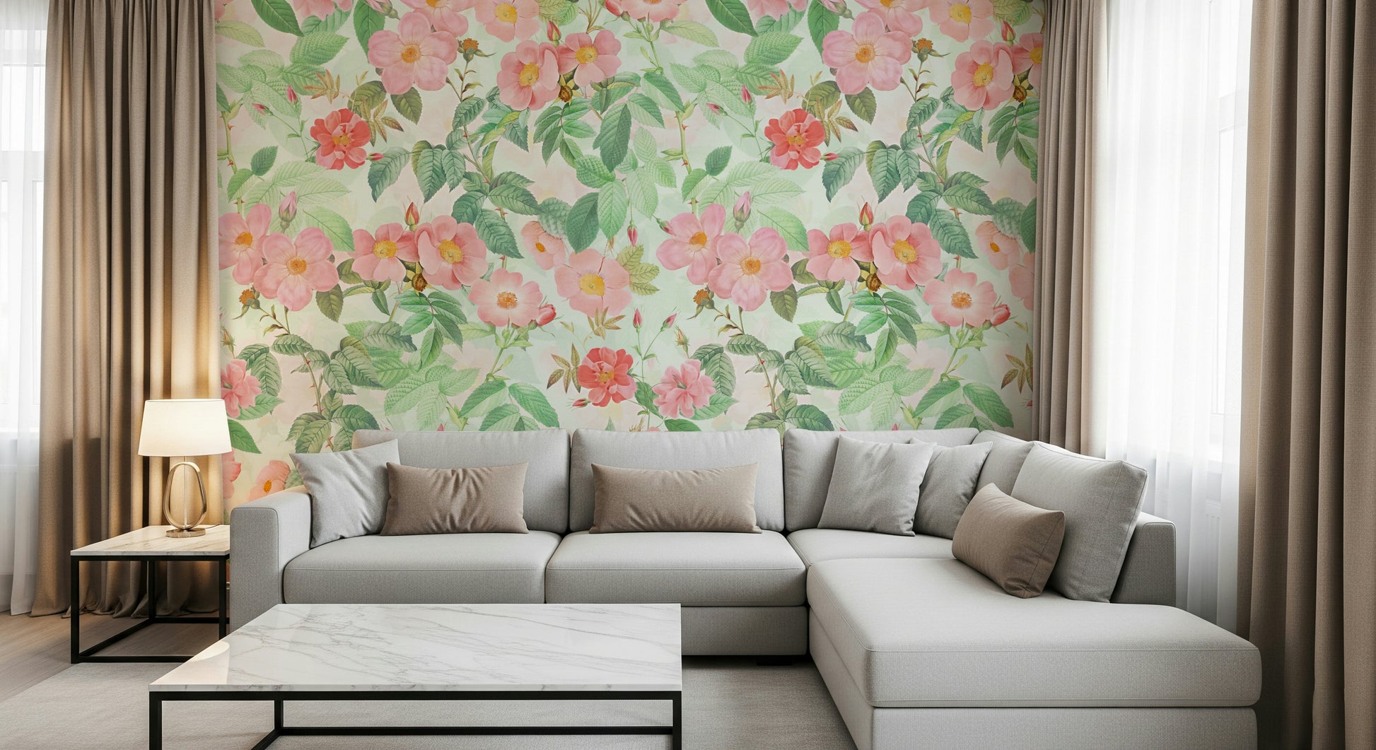 Peel and stick wallpaper called Vintage Redouté Rose Garden Wall Mural.