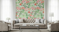 Horizontal pattern of the elegant Vintage Redouté Rose Garden Wall Mural.
