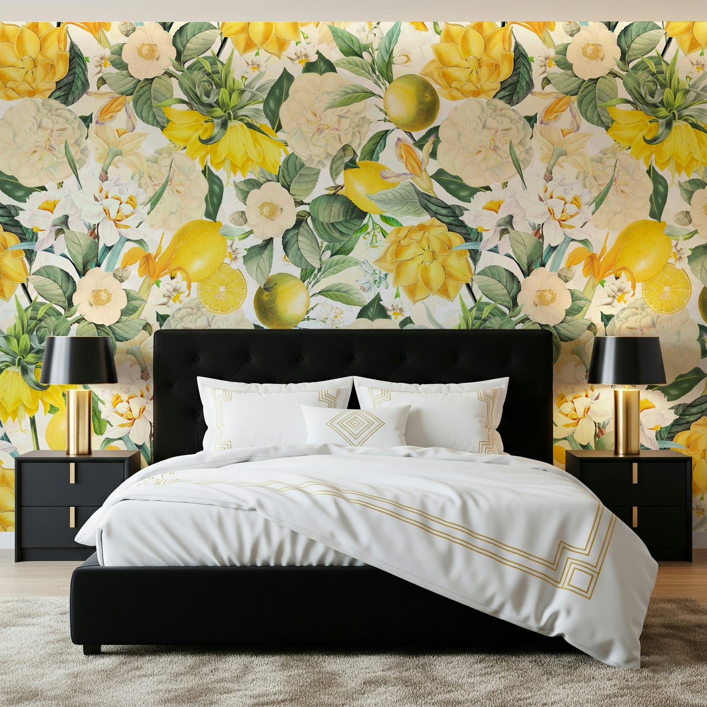 Interior space featuring the inspiring Lemon Bloom Garden Wall Mural.