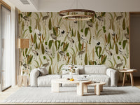 Chinoiserie style of the Beautiful Elegant Vintage Crane Garden Wall Mural.