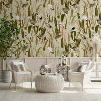 Horizontal pattern of the luxurious Elegant Vintage Crane Garden Wall Mural.