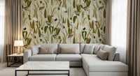 Headboard area showcasing the stunning Elegant Vintage Crane Garden Wall Mural.