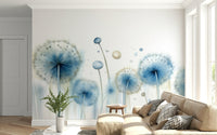 Pastel blue and white shades of Azure Dreams Dandelion Whispers Wall Mural.