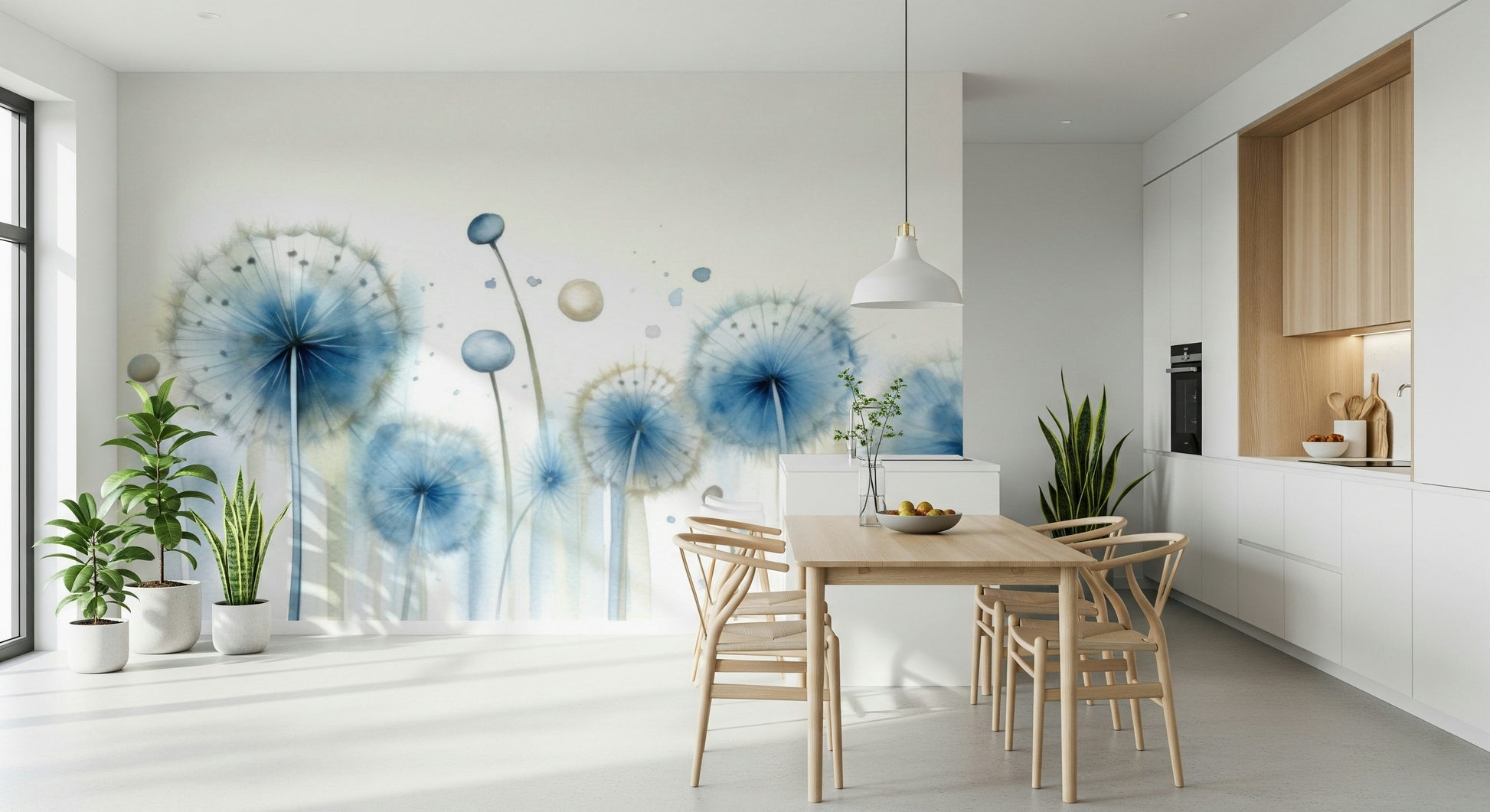 Peel and stick wallpaper called Azure Dreams Dandelion Whispers Wall Mural.
