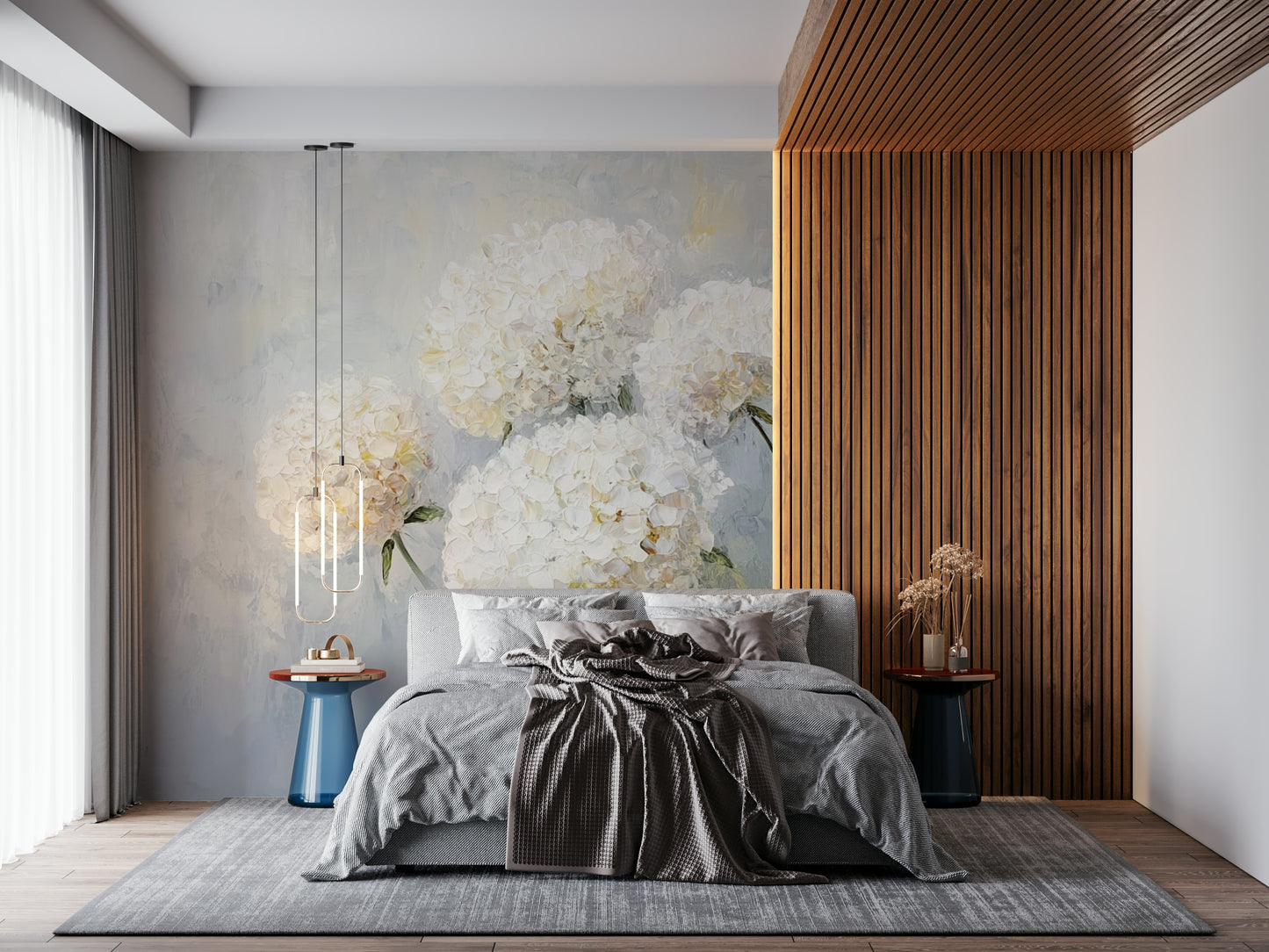 Interior space featuring the delicate Soft Bloom: Floral Impression Wall Mural.