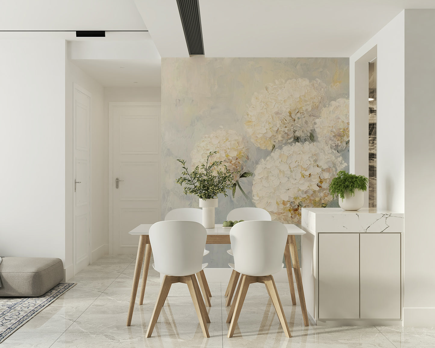 Watercolor flowers design on the Soft Bloom Floral Impression Wall Mural.