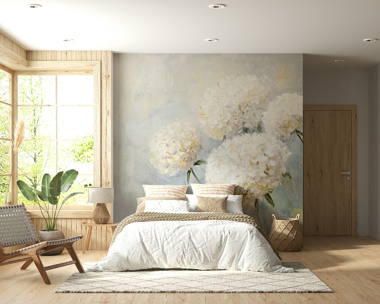 Bedroom wall with the dreamy Soft Bloom: Floral Impression Wall Mural.
