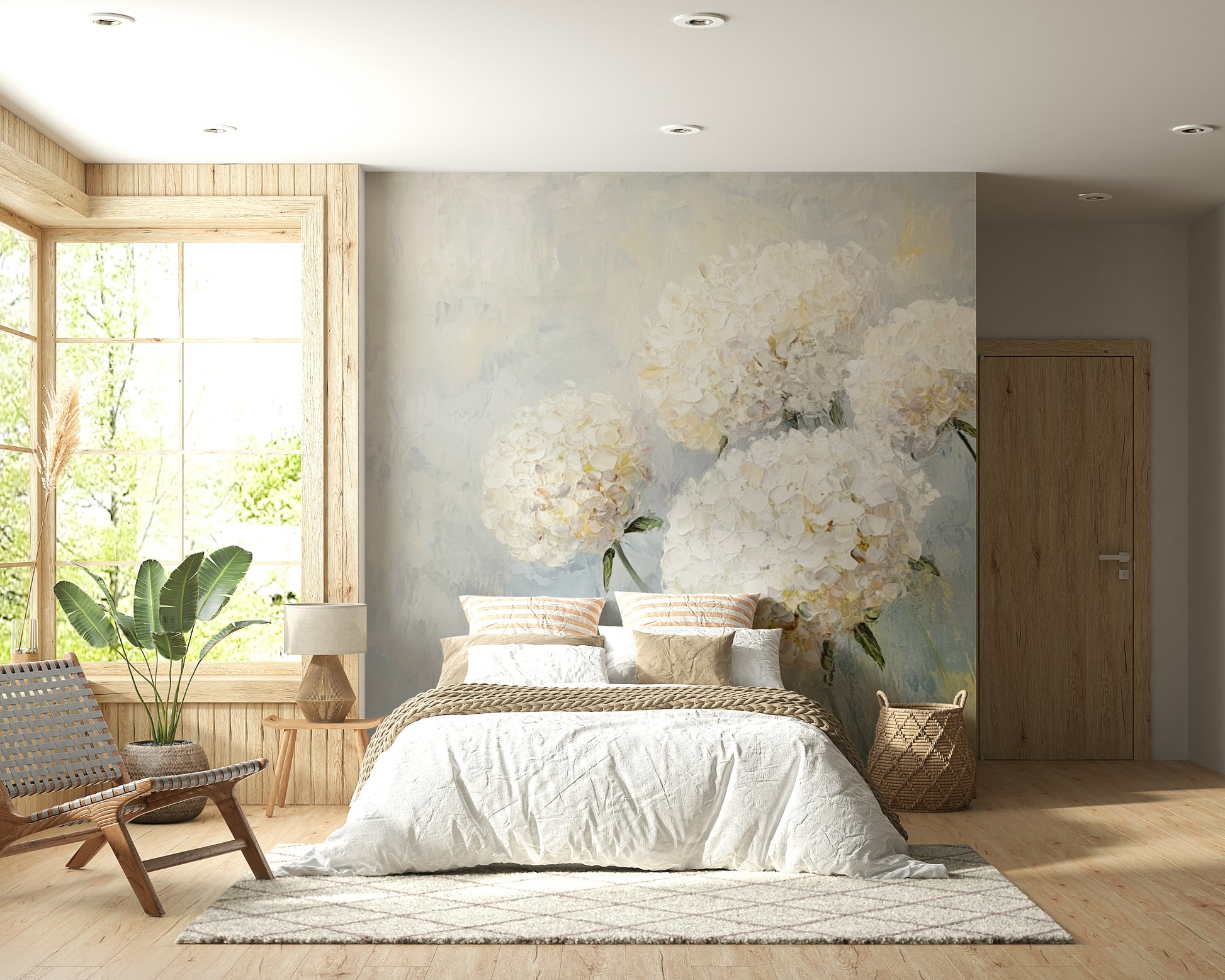 Bedroom wall with the dreamy Soft Bloom: Floral Impression Wall Mural.