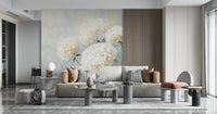 Sitting area featuring the calming Soft Bloom: Floral Impression Wall Mural.