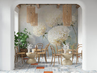 Soft Bloom: Floral Impression Wall Mural in a bright living room.