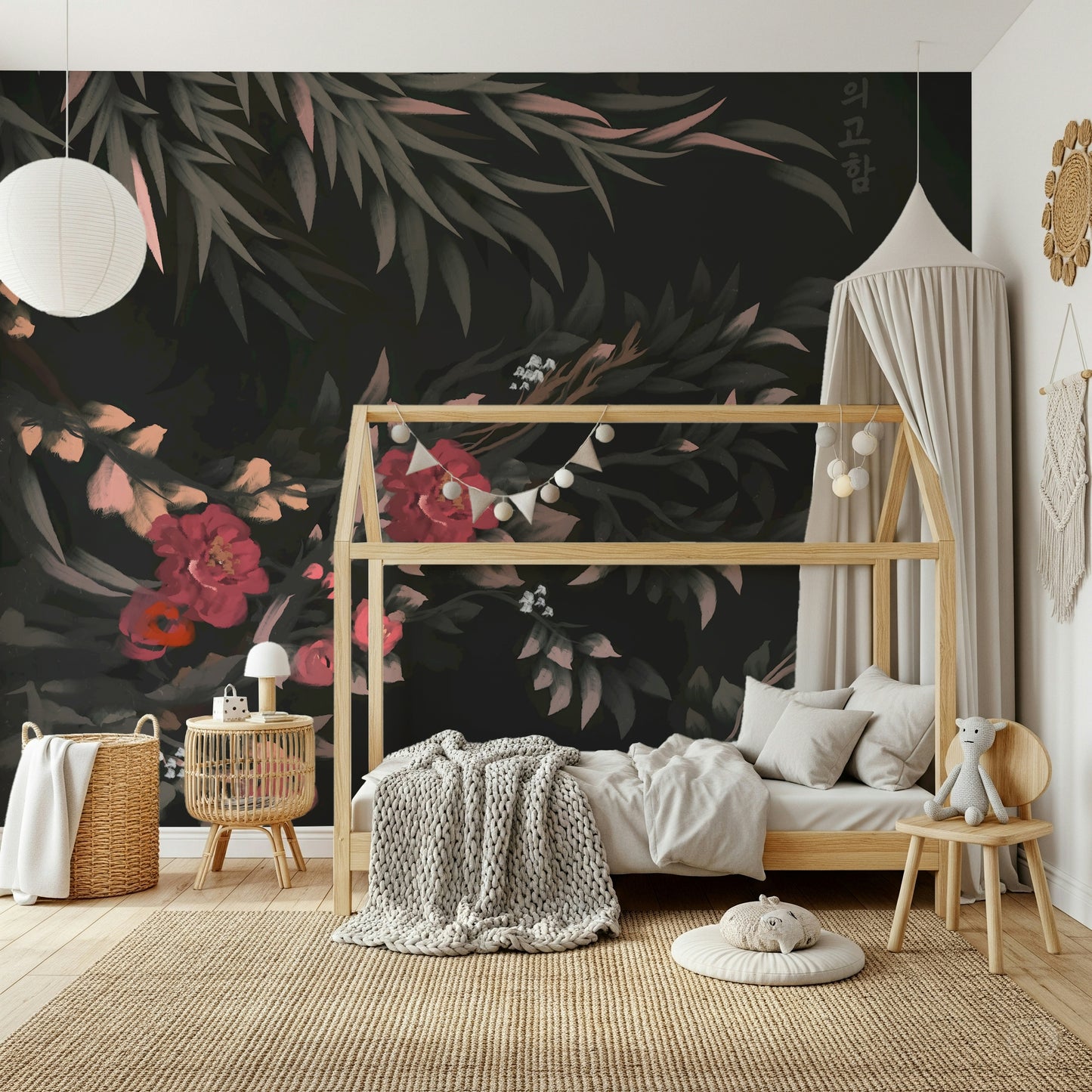 Living room feature wall, Joseon style Floral folk painting Wall Mural.
