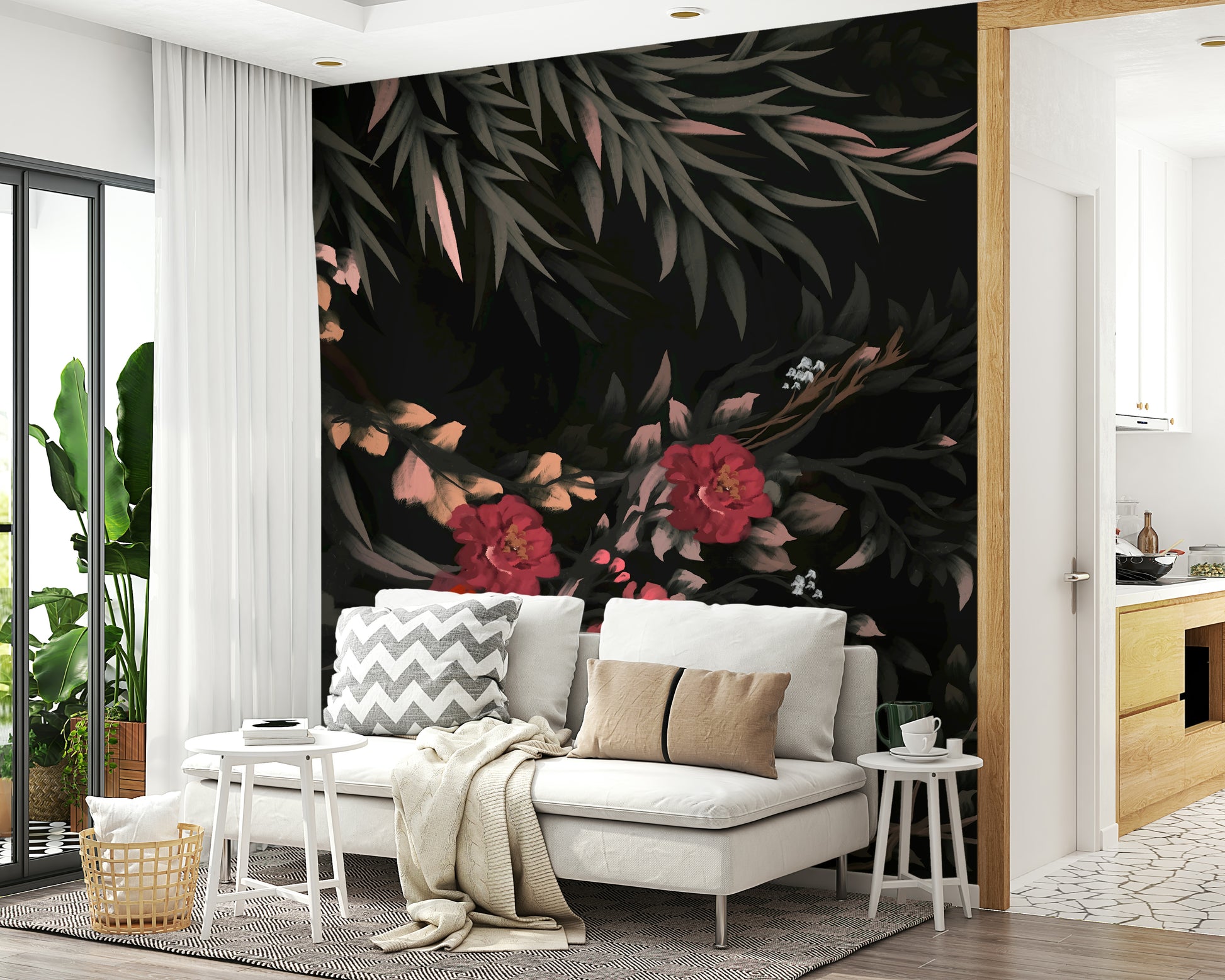 Elegant installation of the Joseon style Floral folk painting Wall Mural product.