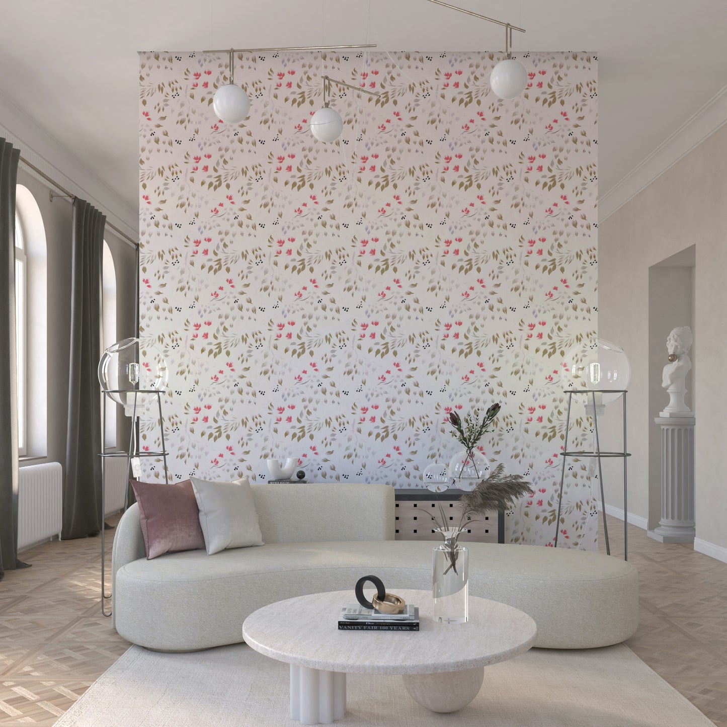 Nursery wall adorned with the serene Painterly Petals Wallpaper collection.