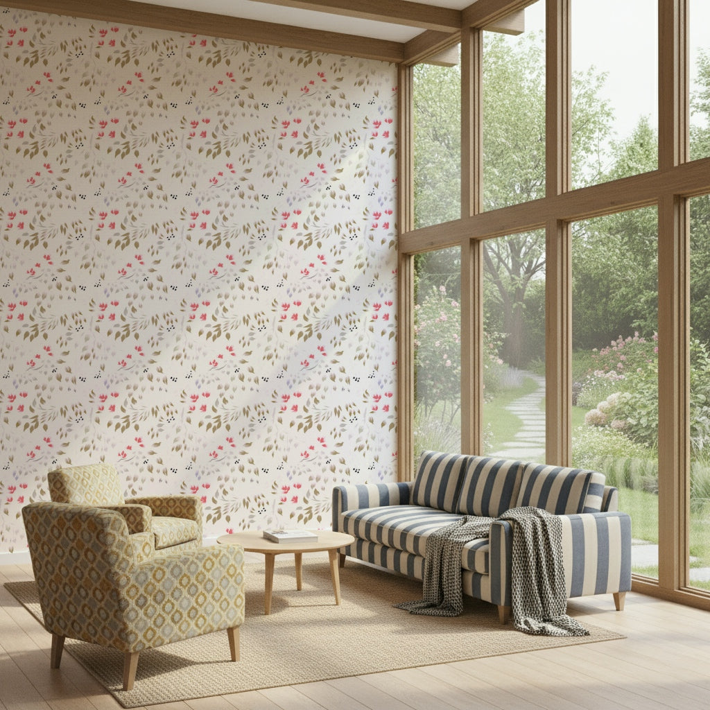 Subtle texture and brushstroke detail of the Painterly Petals Wallpaper print.