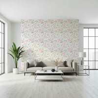 Home office interior highlighted by the bold Painterly Petals Wallpaper.