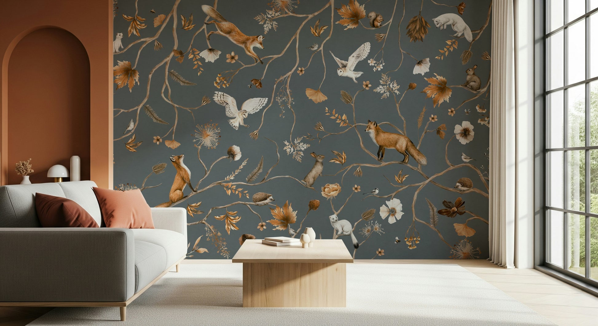 Peel and stick wallpaper design called Enchanted Woodland Tales Wall Mural.