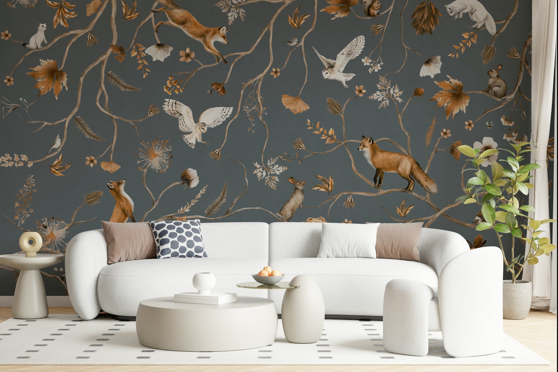 Artistic illustration of the Enchanted Woodland Tales Wall Mural.
