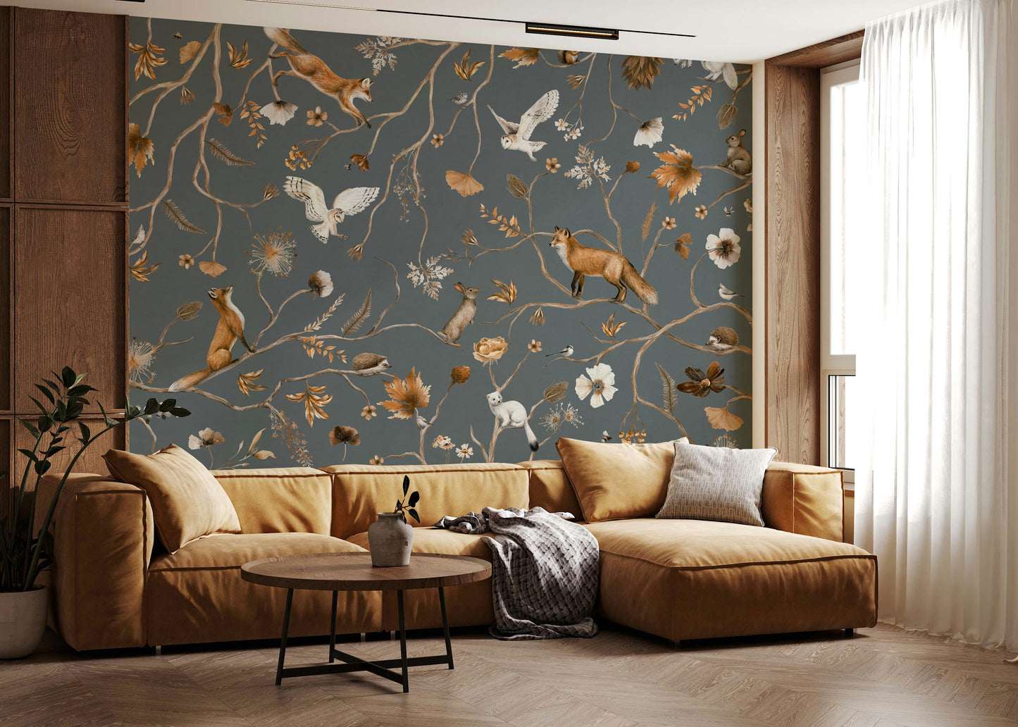 Fanciful creatures on the delicate Enchanted Woodland Tales Wall Mural.