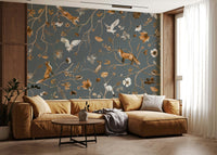 Fanciful creatures on the delicate Enchanted Woodland Tales Wall Mural.