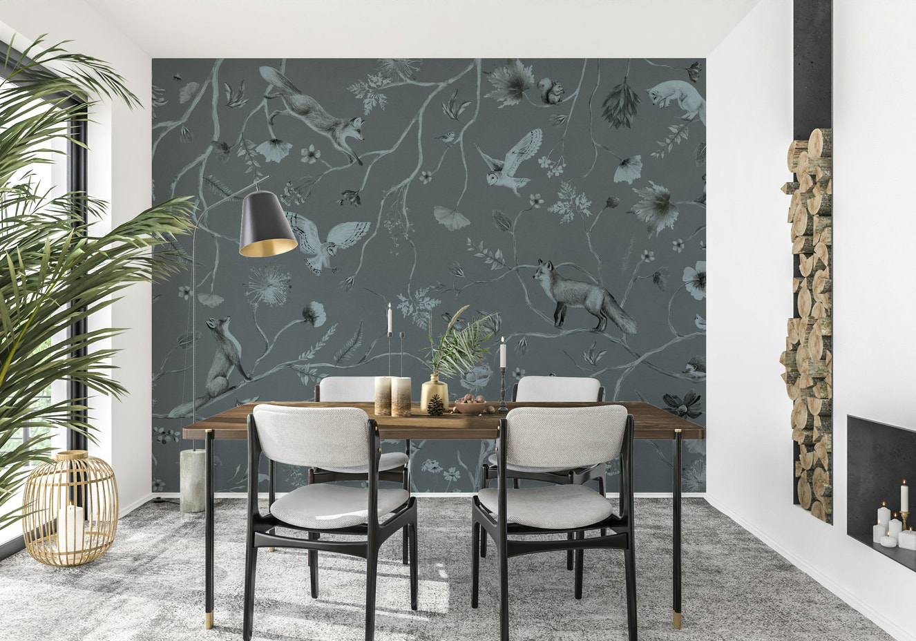 Whimsical Woodland Gray Wall Mural