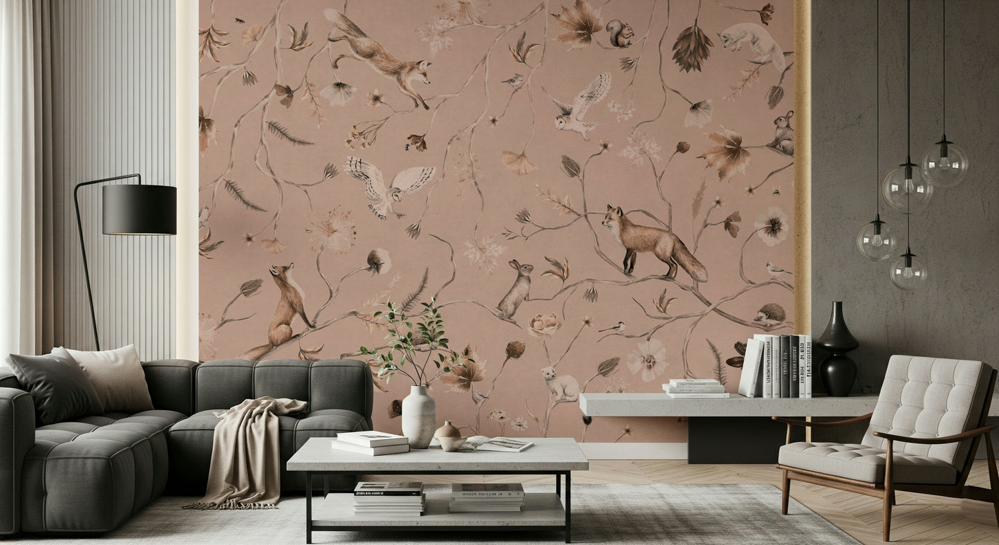 Light watercolor style of the Woodland Whisper Wall Mural print.