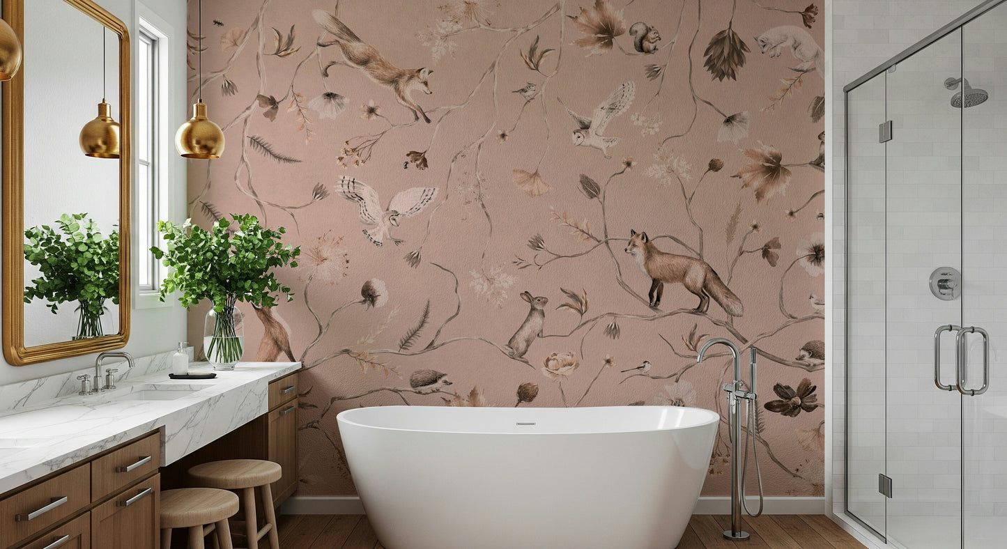 Wall accent using the subtle Woodland Whisper Wall Mural design.