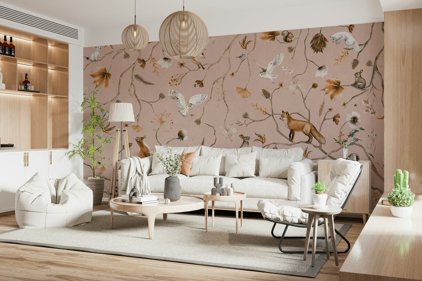 Full view of the whimsical Forest Friends Fable Wall Mural.