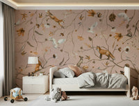 Horizontal segment of the dreamy Forest Friends Fable Wall Mural.