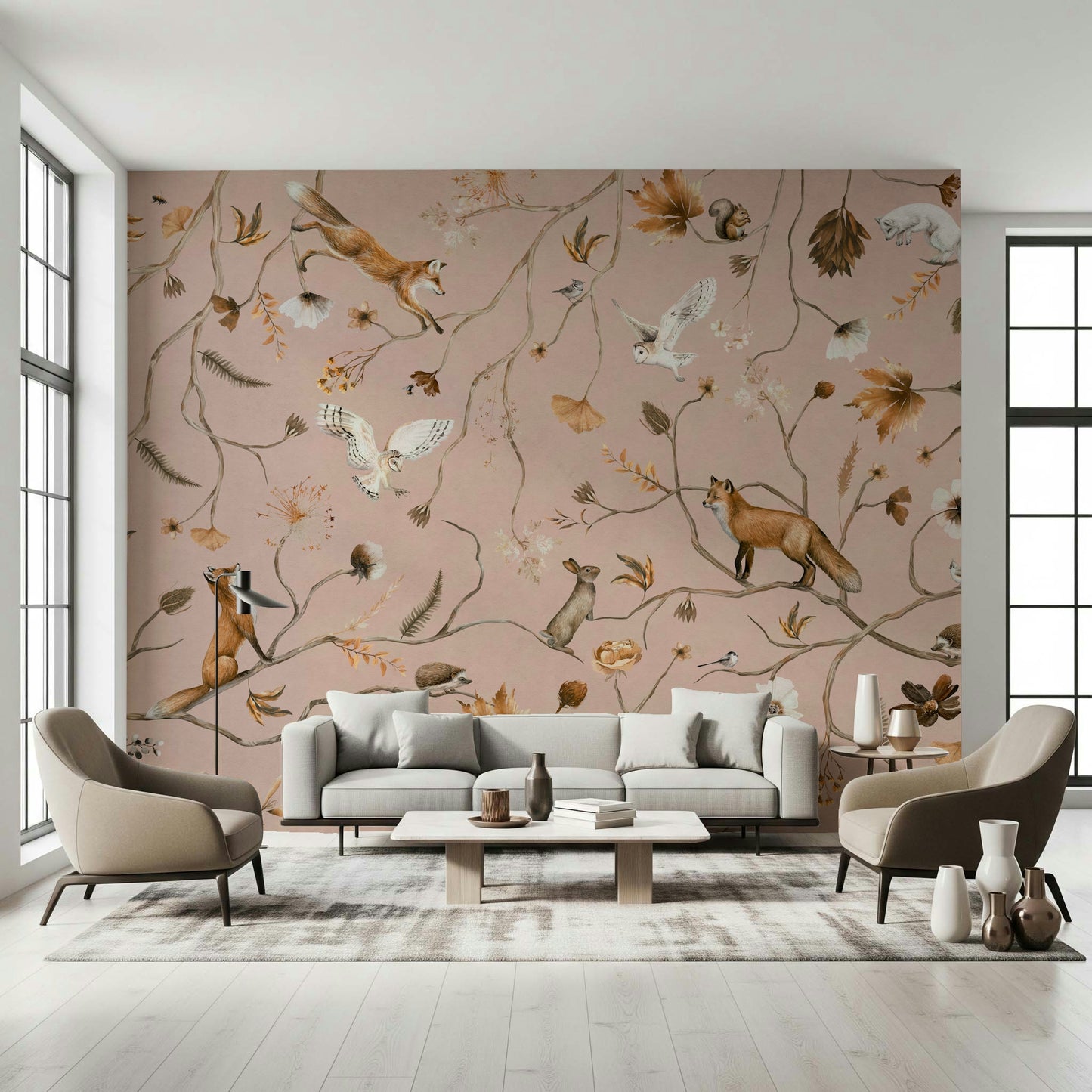 Deer and owl scene on the Forest Friends Fable Wall Mural.