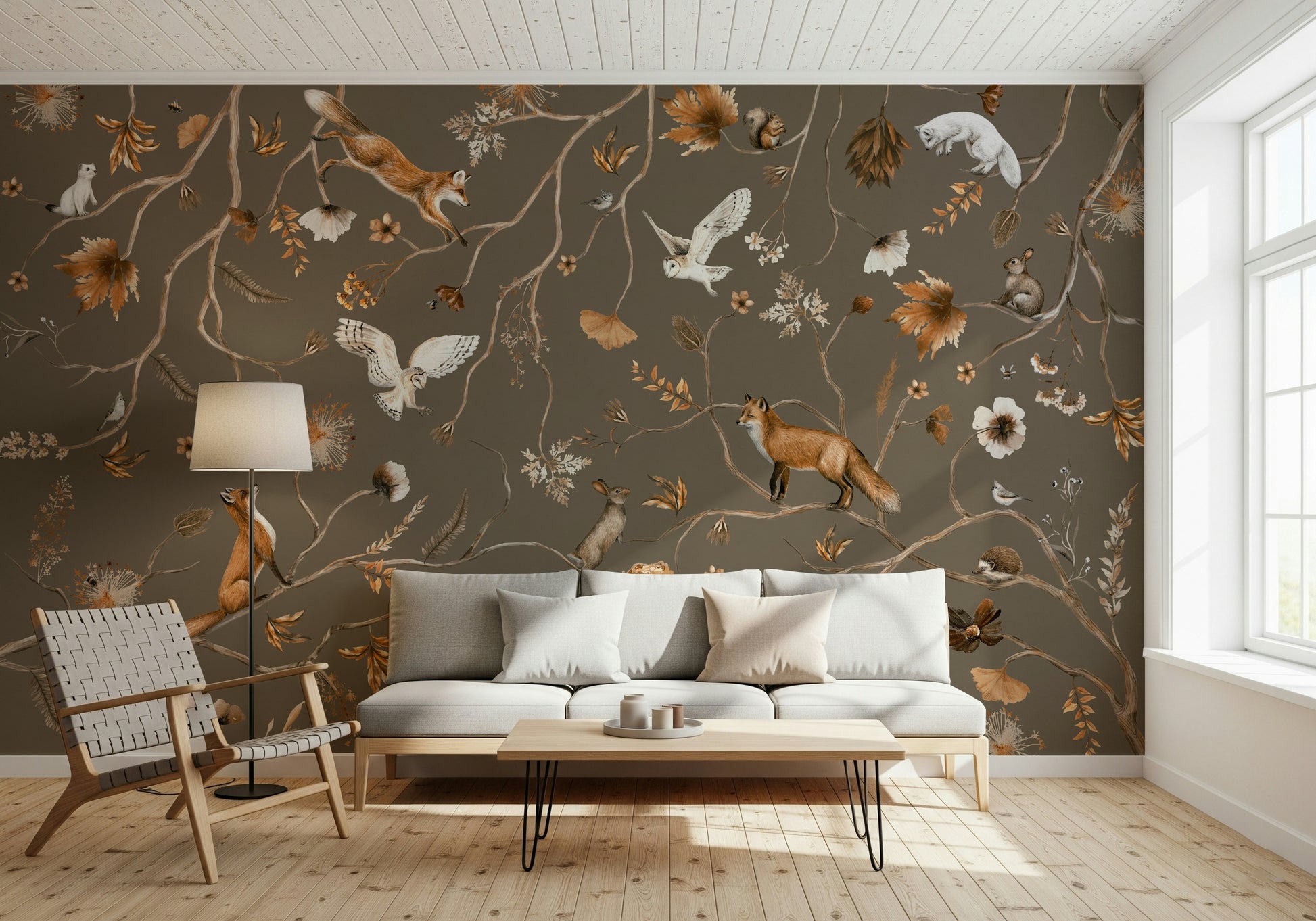 Installation example showing the effortless application of the self-adhesive Forest Friends Wall Mural.