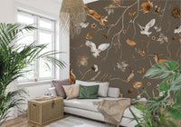 The Forest Friends Wall Mural creating an inviting atmosphere in a cozy living room.
