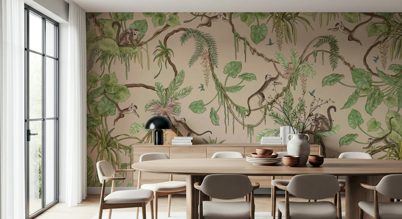 Jungle Playtime Wall Mural in a child's bedroom design.
