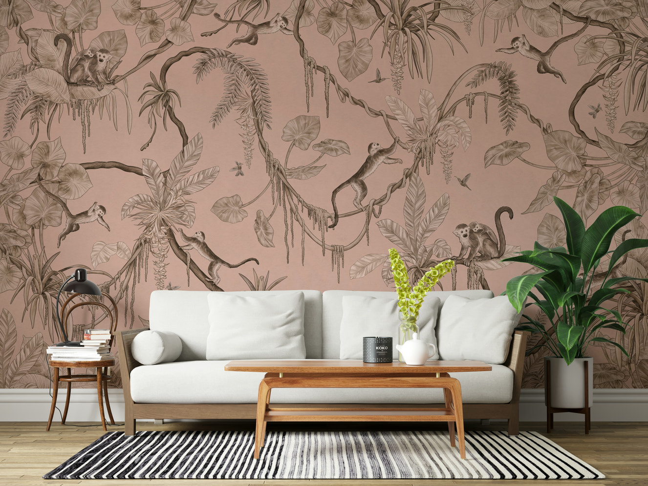 Jungle Serenade Wall Mural enhances a peaceful reading nook.