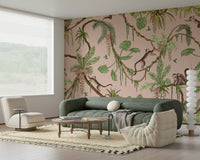 Monkey Business in Paradise wallpaper for walls behind seating.