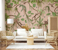 Monkey Business in Paradise peel and stick wallpaper showcased.