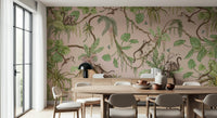 The tropical texture of the Monkey Business wallpaper mural.