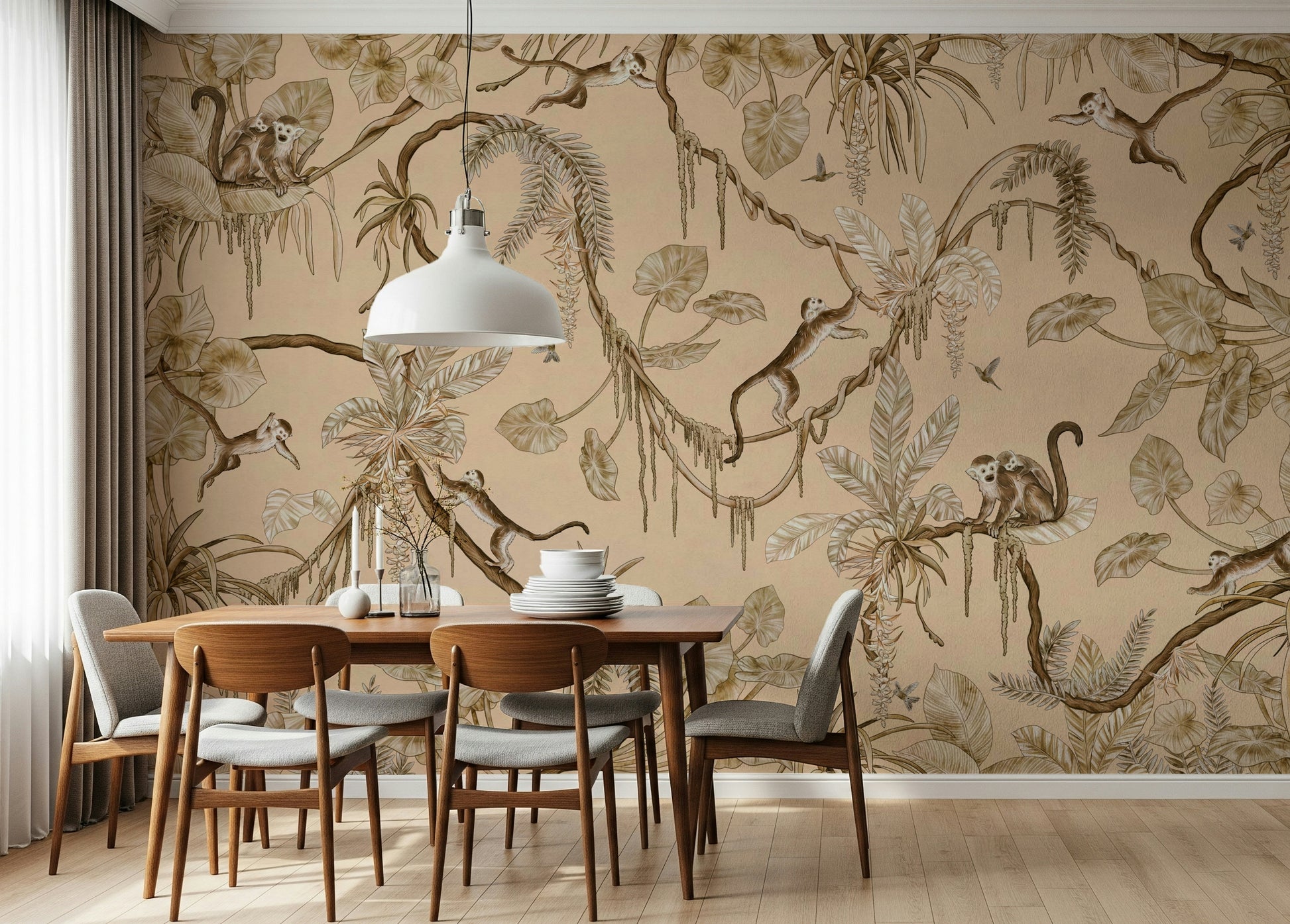 Jungle Escapade Wall Mural enhances a bright nursery setting.