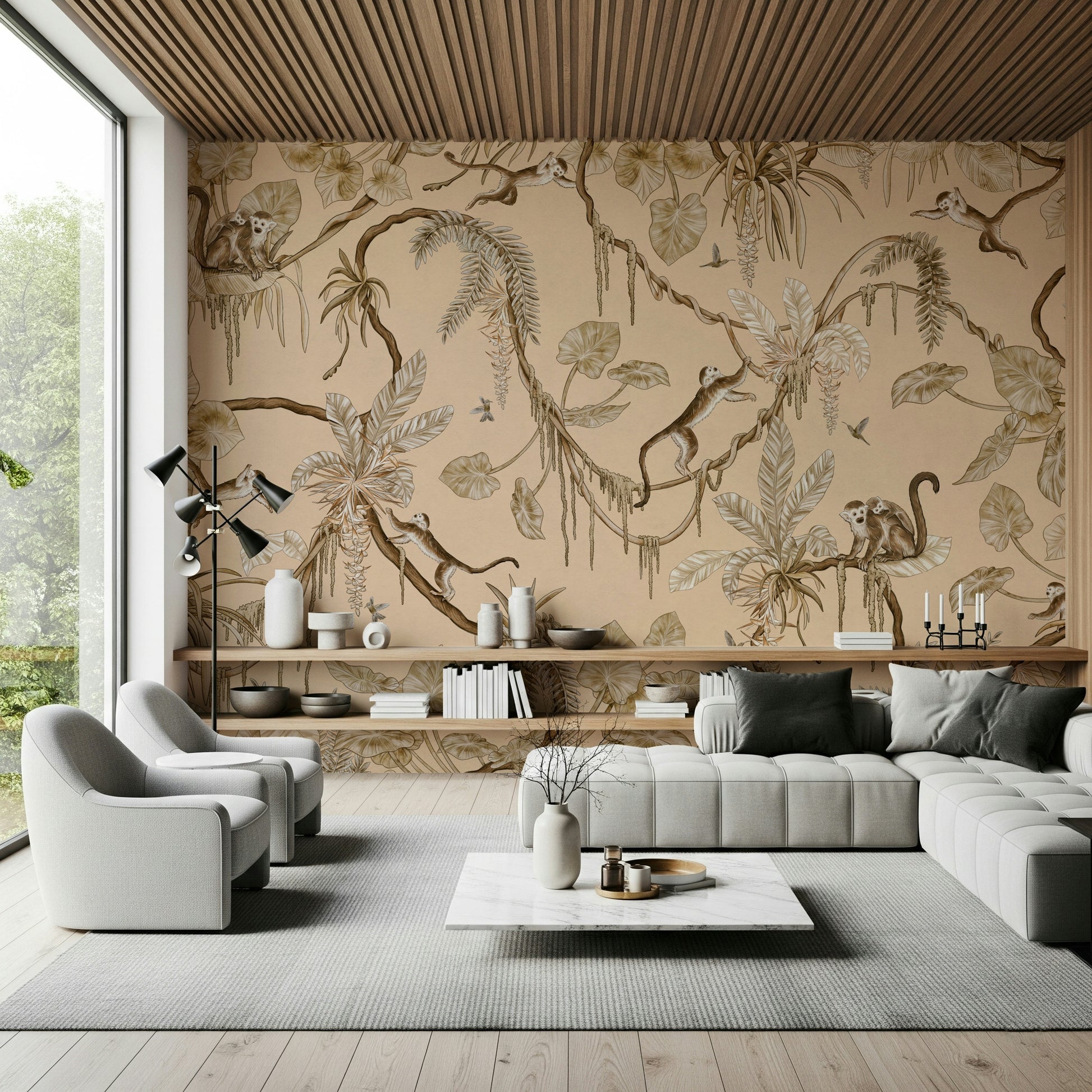 Vibrant tropical flowers within the Jungle Escapade pattern.