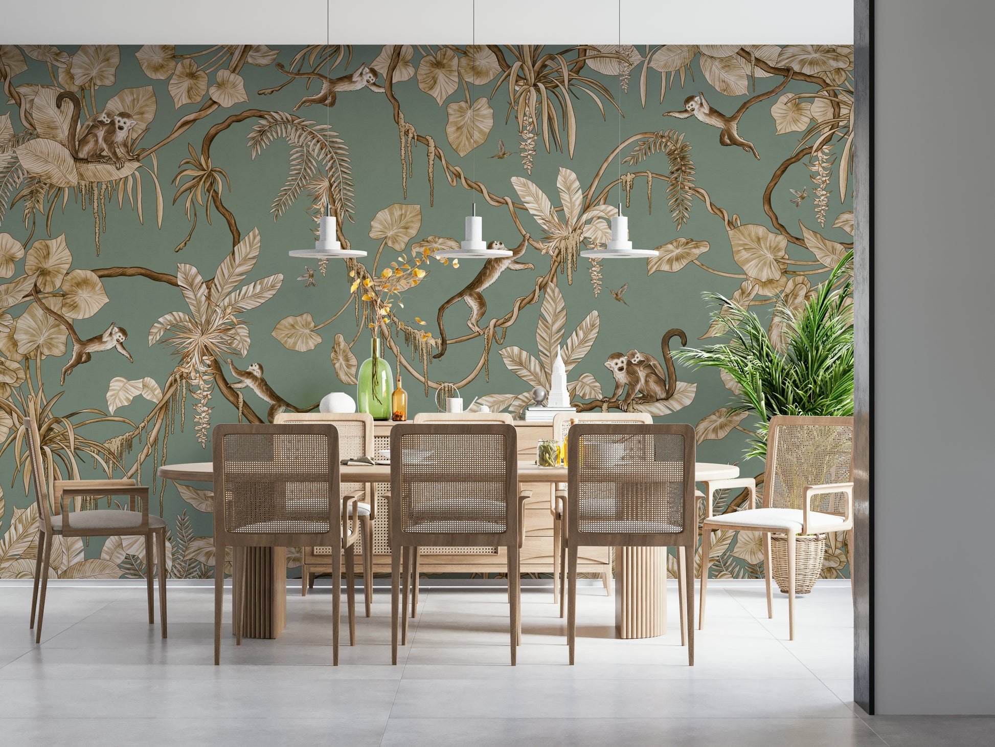 Lively monkey figure design of the Monkey Business Wallpaper Wall Mural.