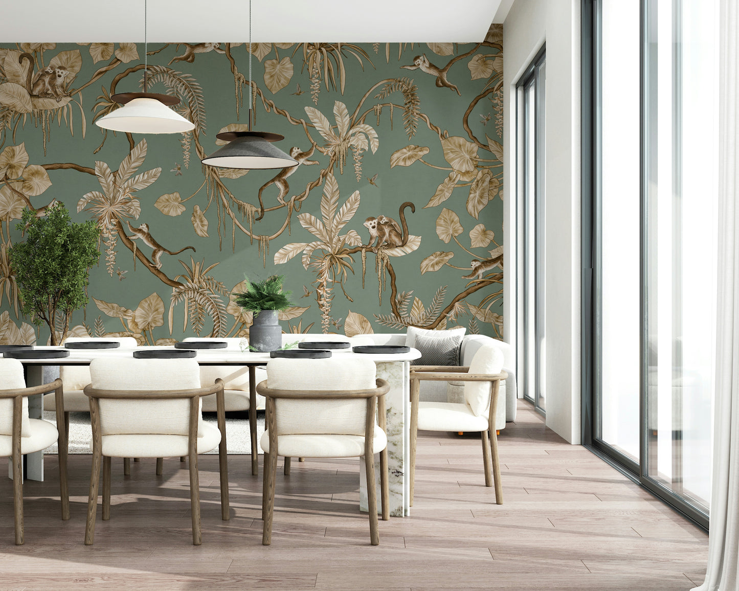 Pattern detail of a primate playing in the Monkey Business Wallpaper Wall Mural.