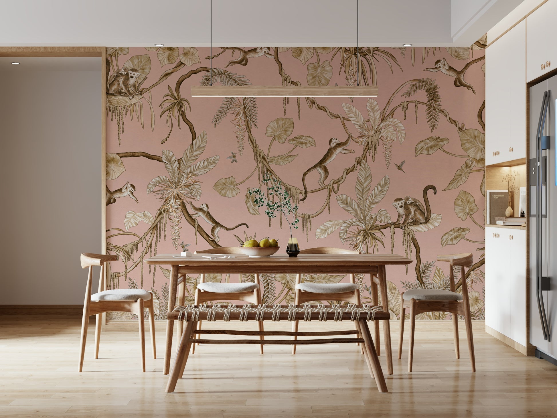 Soft pink and white foliage of the Monkey Grove Blush Wall Mural.
