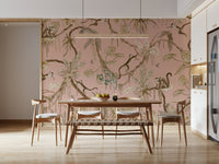Soft pink and white foliage of the Monkey Grove Blush Wall Mural.