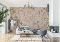 Pattern detail of a primate among flowers in the Monkey Grove Blush Wall Mural.