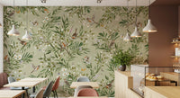 Birds & Blooms Wall Mural in a bright contemporary living room.