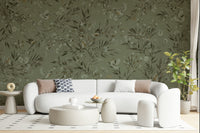 Botanica Avairy Nature Inspired Wall Mural in a chic lounge area.