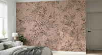 Bed headboard accent wall with the Botanical Birdsong Wall Mural.