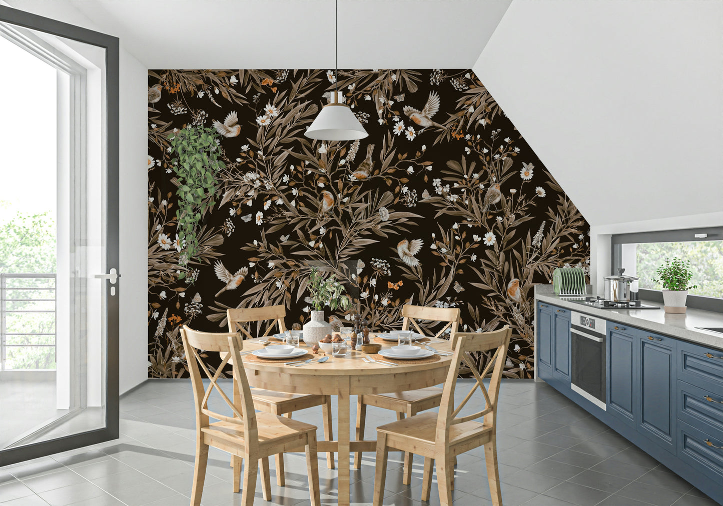 Soft watercolor art of the Serene Songbirds Wall Mural.