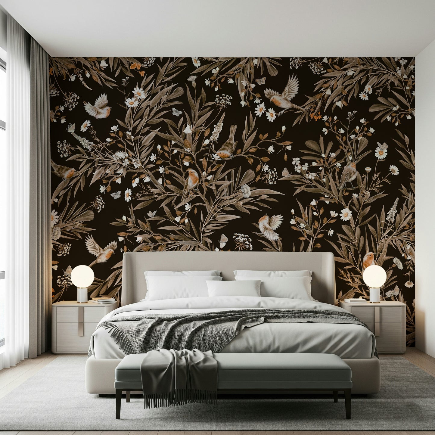 Interior space featuring the peaceful Serene Songbirds Wall Mural.